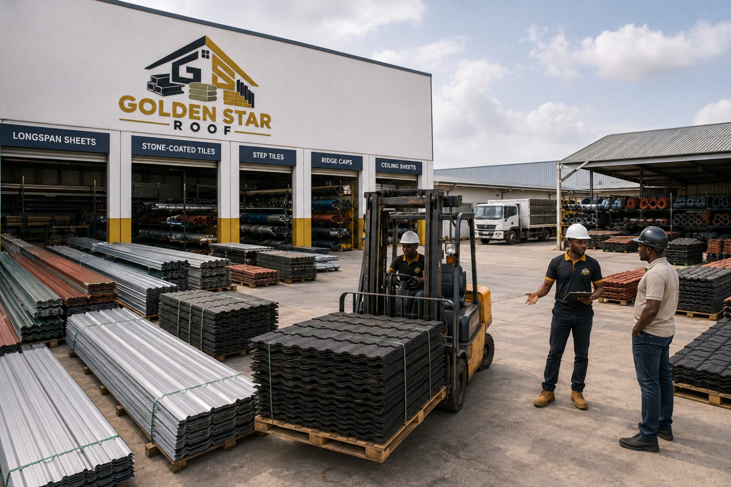 Golden Star Roof yard with labelled bays